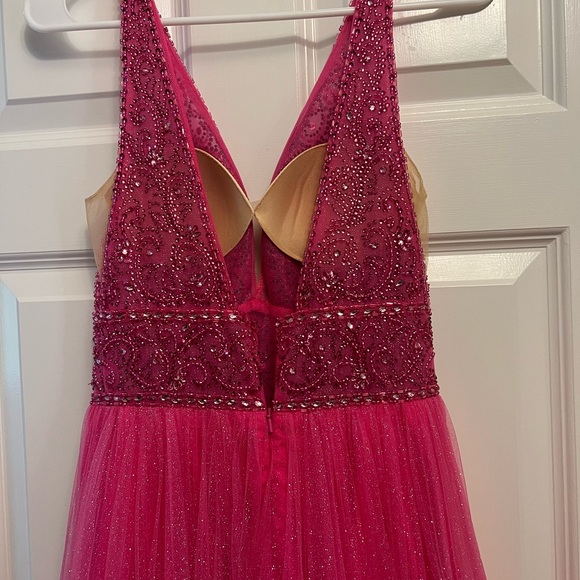 JVN by Jovani size 2 pink glitter gown with beading - Picture 6 of 8